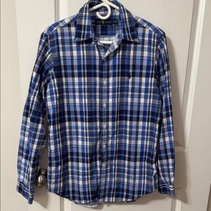 Ralph Lauren Men's Navy and Light Blue Check Shirt